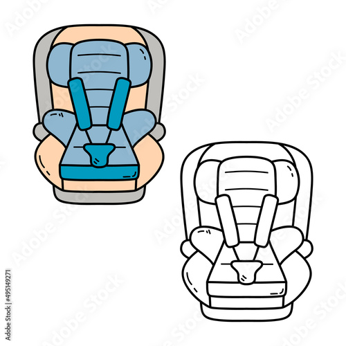 Vector illustration coloring page of doodle car seat with example  for children and scrap book