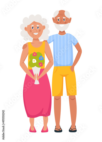Aged lady and old man couple.  Cartoon characters. Vector illustration 
