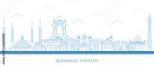 Outline Skyline panorama of city of Islamabad, Pakistan - vector illustration photo