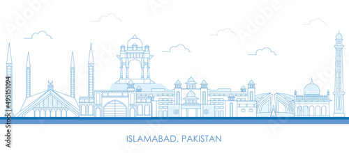 Outline Skyline panorama of city of Islamabad, Pakistan - vector illustration
