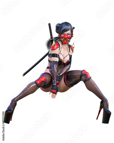 3D japanese assassin woman render.
