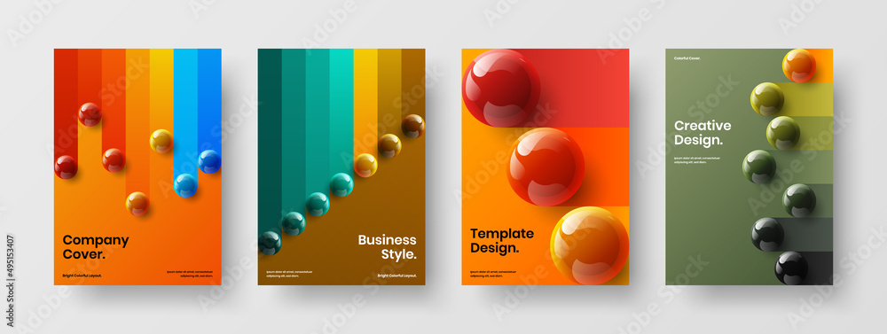 Creative 3D balls cover concept composition. Simple corporate brochure A4 vector design illustration collection.