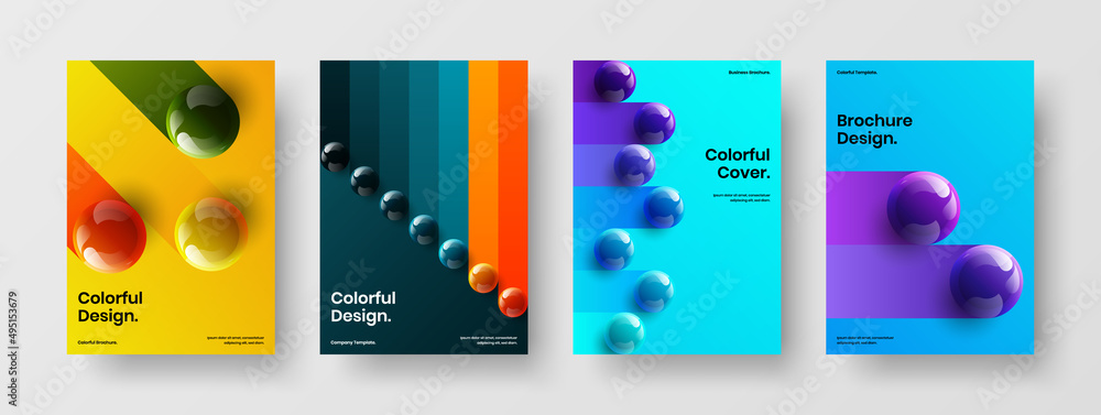 Multicolored 3D balls postcard layout collection. Premium brochure A4 vector design concept set.