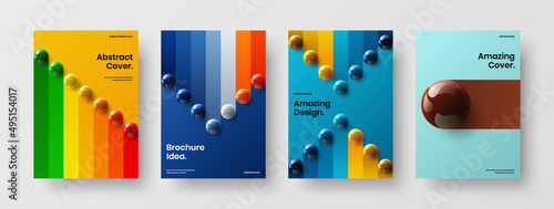 Simple leaflet vector design layout composition. Trendy realistic balls pamphlet concept set.