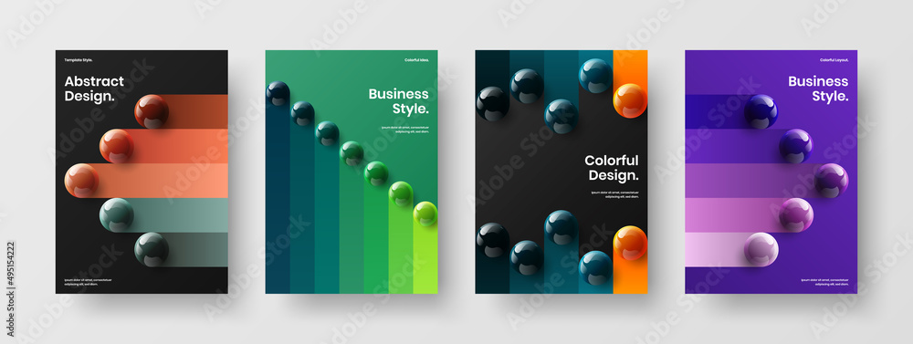 Trendy realistic balls placard layout set. Simple corporate identity design vector concept bundle.