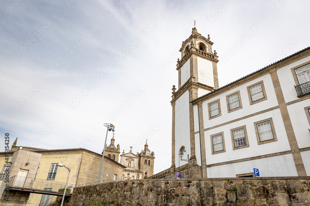 Misericordia Church in the foreground and a view to the Cathedral of Viseu, province of Beira Alta, Portugal