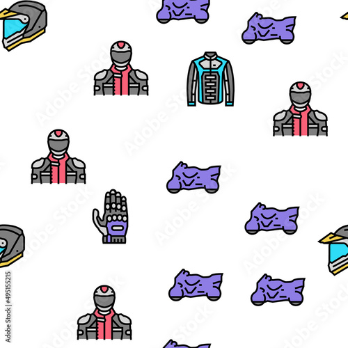 Motorcycle Bike Transport Types Vector Seamless Pattern Thin Line Illustration