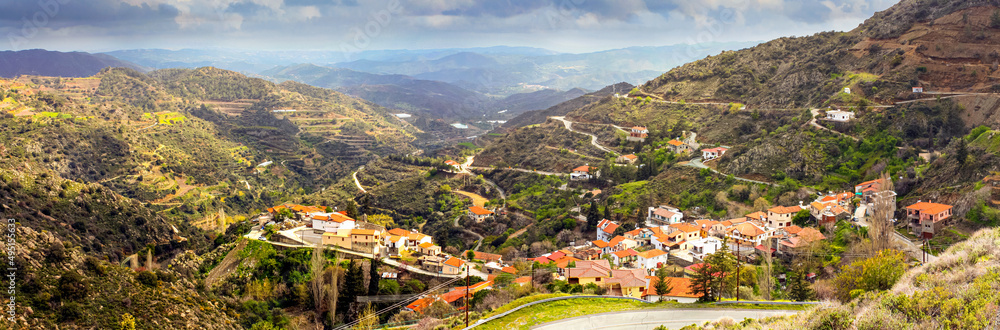 Panoramic view of the Melini village on the slopes of the Troodos Mountains, Republic of Cyprus