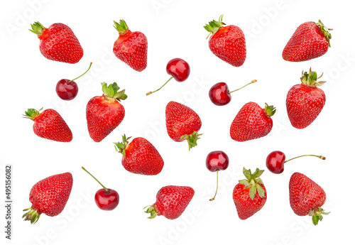 strawberry cherry path isolated on white