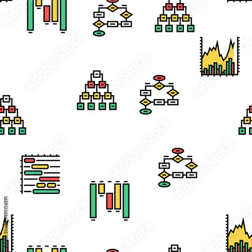 Graph For Analyzing And Research Vector Seamless Pattern Thin Line Illustration