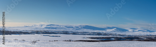 panorama of Riasten lake and Kjølifjellet mountains