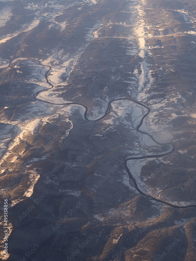 Aerial view of Stryi River near Lastivka village not far from Skhidnytsia