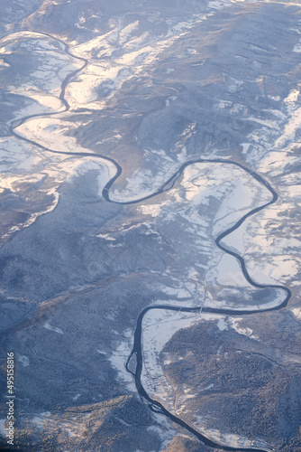 Obraz na płótnie Aerial view of Stryi River near Lastivka village not far from Skhidnytsia w salonie