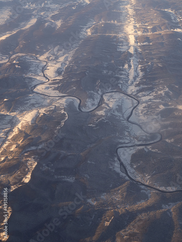 Obraz na płótnie Aerial view of Stryi River near Lastivka village not far from Skhidnytsia w salonie