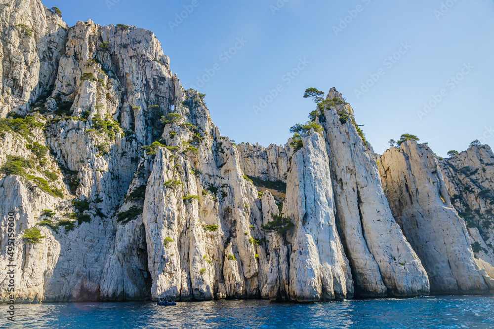 Cliffs of the Calanque de l'Eissadon, one of the many creeks on the coast between Marseille and Cassis on a summer day in France