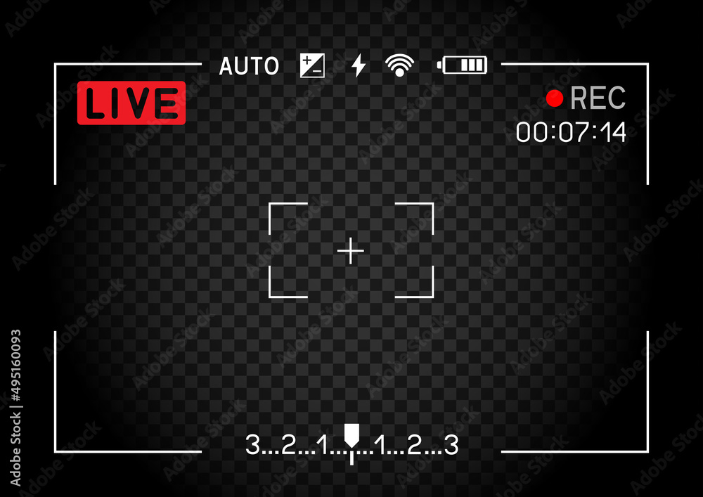 © romvo - rec camera viewfinder with live record sign symbol