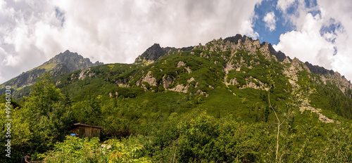 Panorama of Polish mountains in Poland - Tatra National Park in Tatra Mountains, part of Carpathian Mountains. UNESCO Biosphere Reserve. Rysy, the tallest mountain in Poland.
