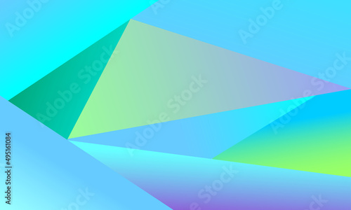 Abstract graphic design background with geometric shapes of green and blue shades with radiance