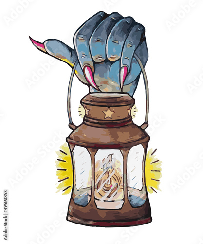Hand and Lamp Halloween Watercolor