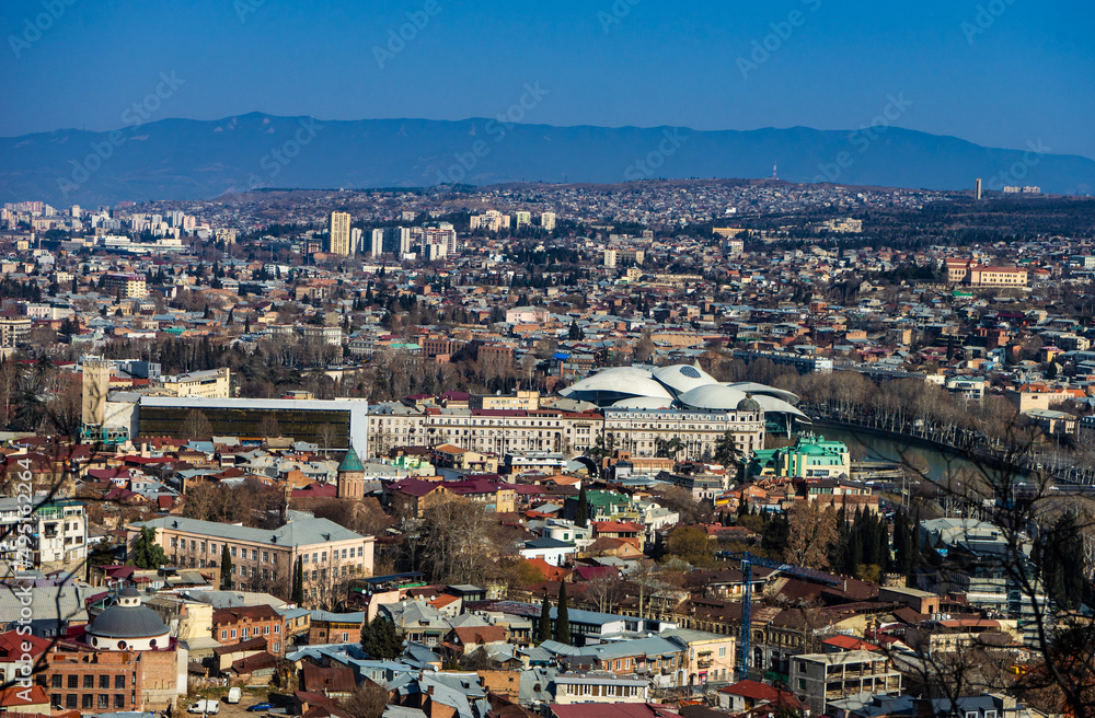 Tbilisi's city  downtown in sunny winter day