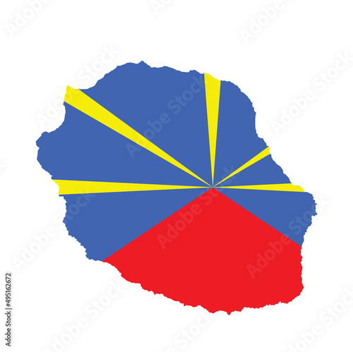La Reunion vector map flag vector silhouette illustration isolated on white background. Reunion flag. Europe Union territory in Indian ocean island. French territory.