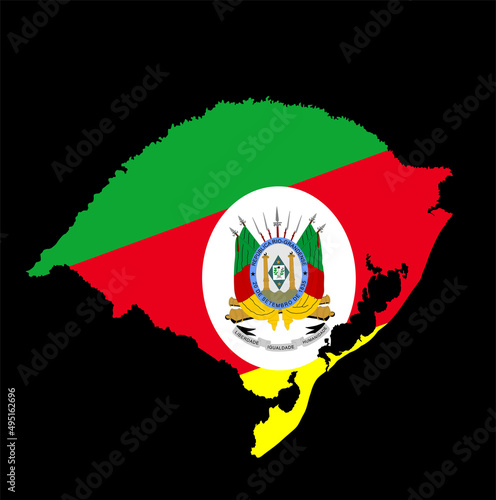 Rio Grande Do Sul map flag vector silhouette illustration isolated on black background. Brazil state Rio Grande Do Sul map symbol. South America territory.