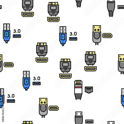 Usb Cable And Port Purchases Vector Seamless Pattern Thin Line Illustration