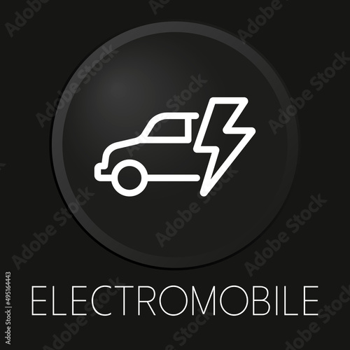 Electromobile minimal vector line icon on 3D button isolated on black background. Premium Vector.