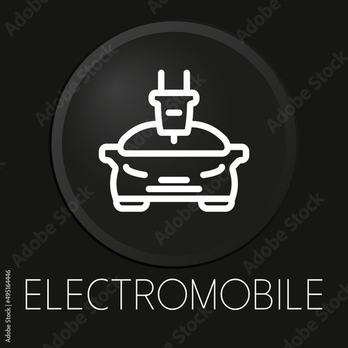 Electromobile minimal vector line icon on 3D button isolated on black background. Premium Vector.