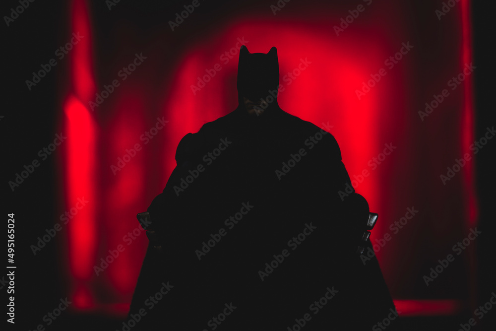 NEW YORK USA - MARCH 26 2022: Shadow of DC Comics caped crusader Batman in  an alleyway of Gotham City - Mattel action figure Stock Photo | Adobe Stock