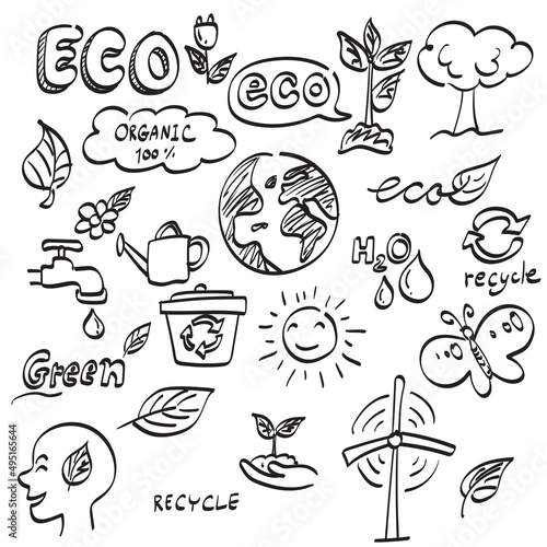 line art ecology icon set illustration vector hand drawn isolated on white background
