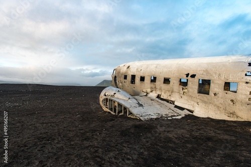 Aeroplane at black sand beach