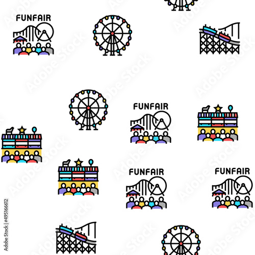Amusement Park Entertainment Vector Seamless Pattern Thin Line Illustration
