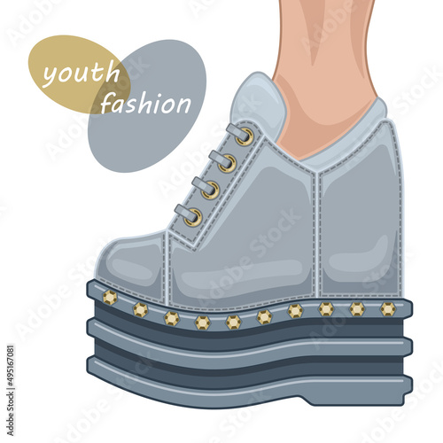women grey shoes on high platform cartoon isolated white background