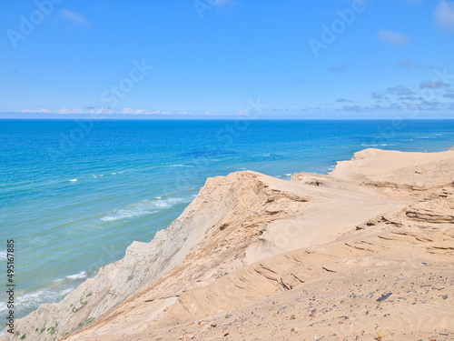 Sand dunes and cliffs close to old lighthouse "Rubjerg Knude Fyr" in Denmark at North Sea
