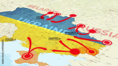 Ukraine war map, Animated map of Russia invasion of Ukraine, the movement of troops. as of February 24, 2022, UHD 4K 3D Renderd