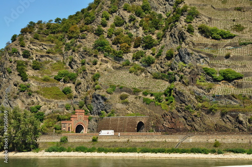 Mittelrheintal , tunnel near the river Rhine, von Bingen nach Koblenz - Burg Katz und St. Goarhausen,2015 photo