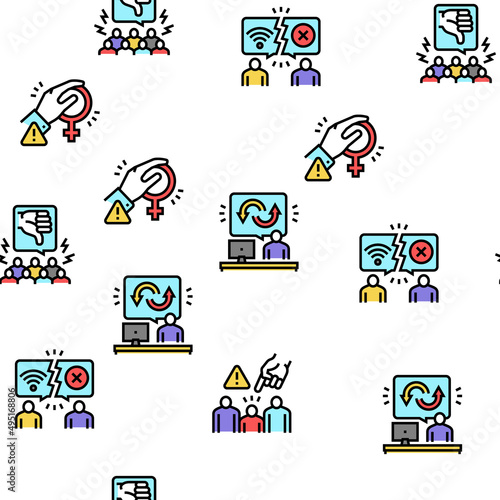Cancel Culture And Discrimination Vector Seamless Pattern Thin Line Illustration