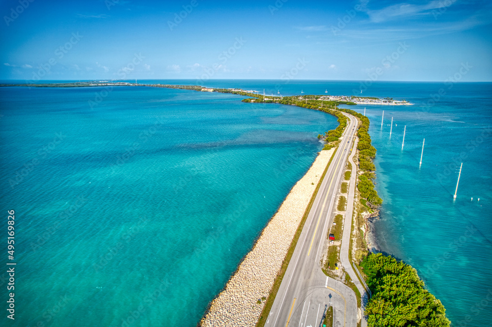 Overseas highway in the Florida Keys taken by drone