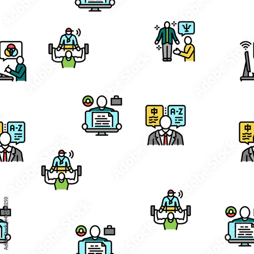 Small Business Worker Occupation Vector Seamless Pattern Thin Line Illustration