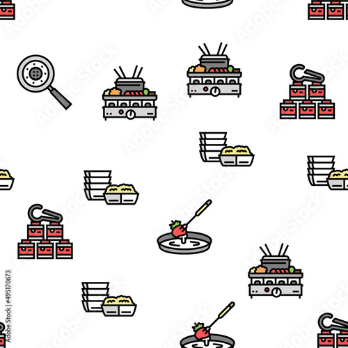 Fondue Cooking Delicious Meal Vector Seamless Pattern Thin Line Illustration