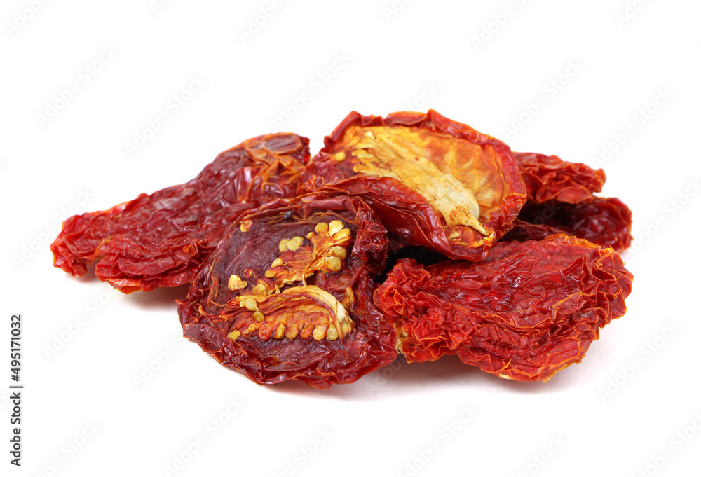 Fototapeta premium Sun dried tomatoes isolated on a white background. Healthy food. Vegan food