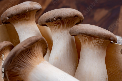 Tasty vegetarian food, fresh organic Pleurotus eryngii king trumpet mushrooms photo