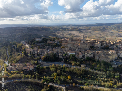 Aerial view on old town Montepulciano, Tuscany, Italy