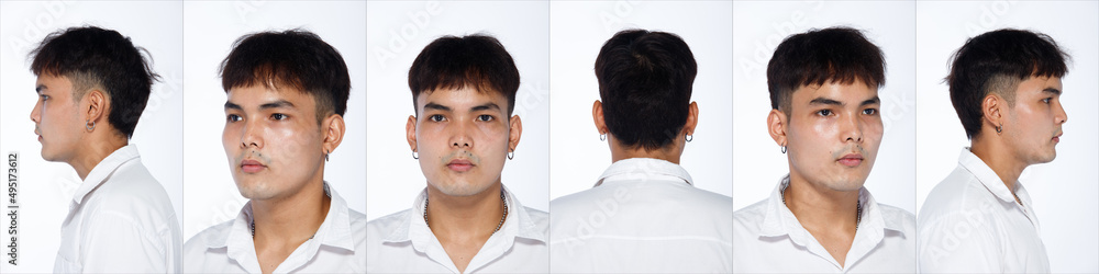 Collage Group Half body Figure face of 20s Asian University student man black hair white shirt jean Collage Group Half body Figure face of 20s Asian University student man black hair white shirt jean