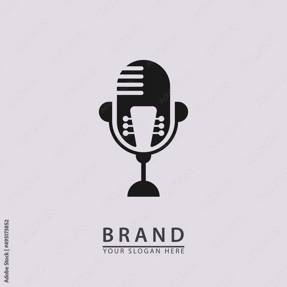 combination of guitar and mic podcast icon logo.