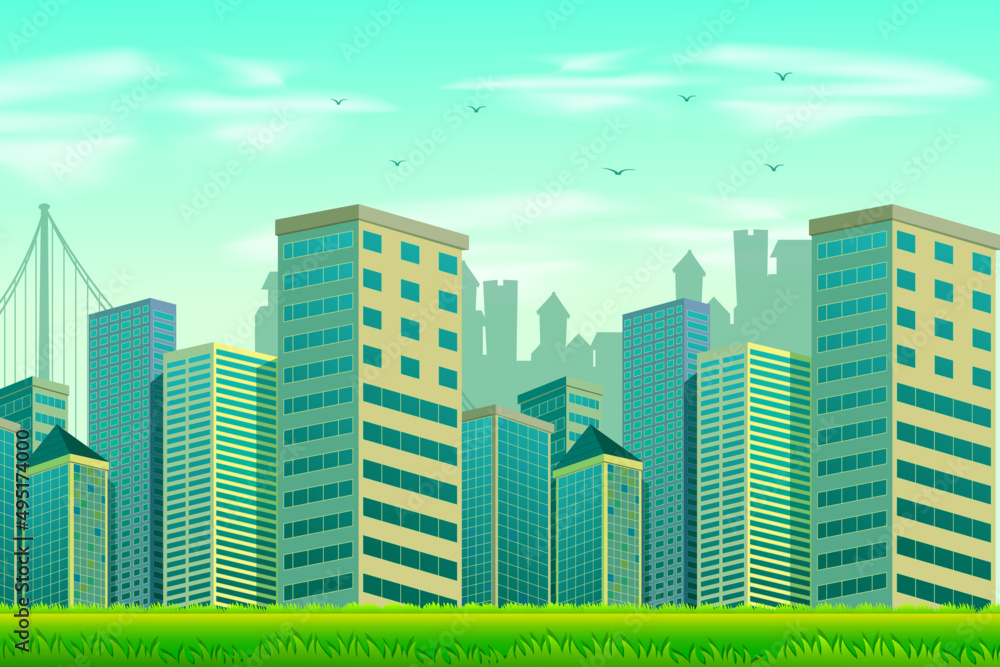 Landscape Background Illustration Of The Tall Buildings In The City