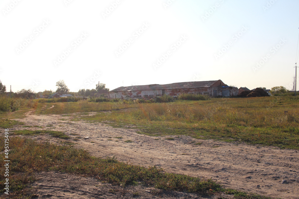 Obraz premium abandoned buildings livestock farms in a Siberian village in the field