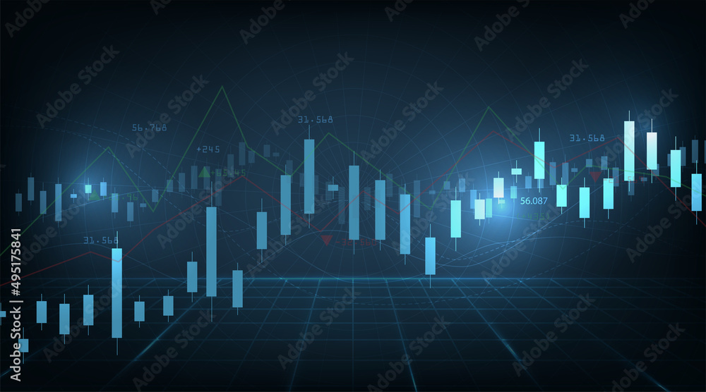 Trading infographic concept background.Business chart with  rising and uptrend line graph.trading concept on blue background.Vector illustration.