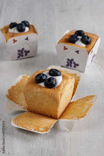 Blueberry ciffon cup cake or Hokkaido Chiffon Cupcakes.